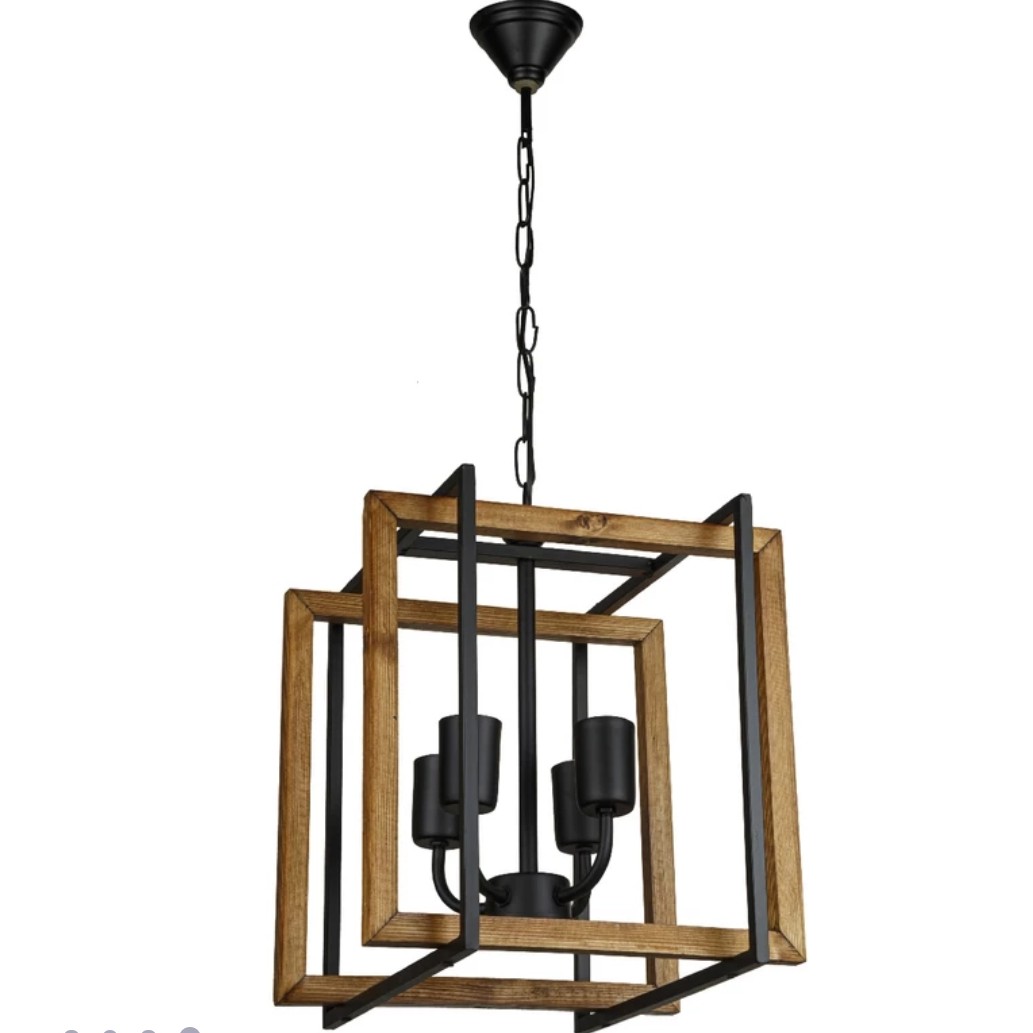 لوستر چوبی - لوستر مدرن  چهار شعله چوب فلز مدرن چوبی 