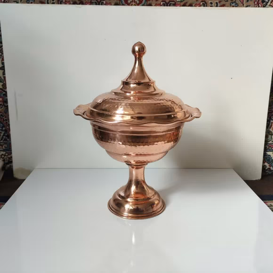 آجیل خوری درب دار مسی طرح لاله نانو شده زنجان 

