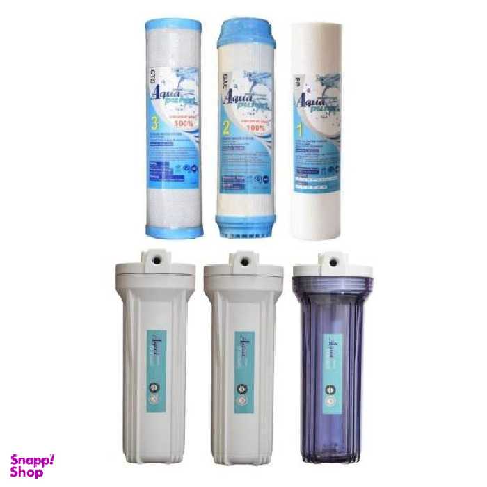 فیلتر دستگاه تصفیه آب آکوا پیورست مدل FL-03 بسته 3 عددی + هوزینگ دستگاه تصفیه کننده آب مدل 10INCH بسته 3 عددی