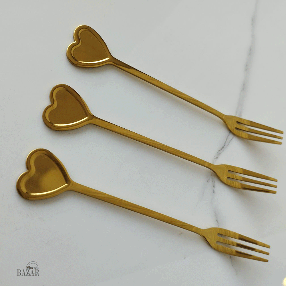 چنگال مزه خوری کوچک طلایی طرح قلب