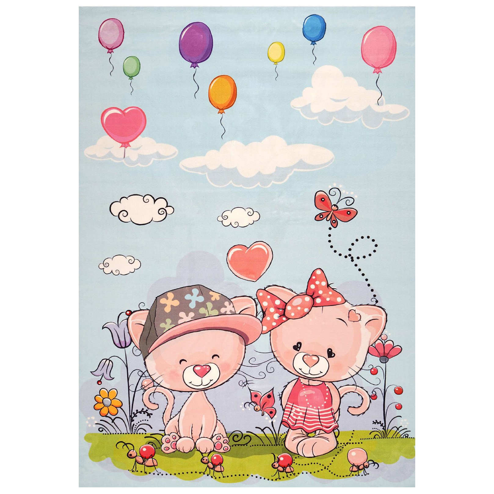 فرش ماشینی زانیس ارسال رایگان کد1024طرح کودک پیشی گربه آبی تک رو سایز 42x30 سانت