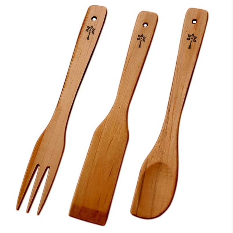 ست کفگیر ملاقه چوبی راش بسته 3 عددی | amazonchi