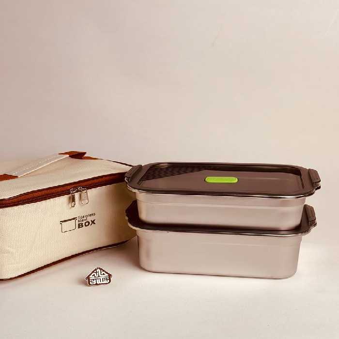 لانچ باکس دوعددی استیل کیف دار کد002205