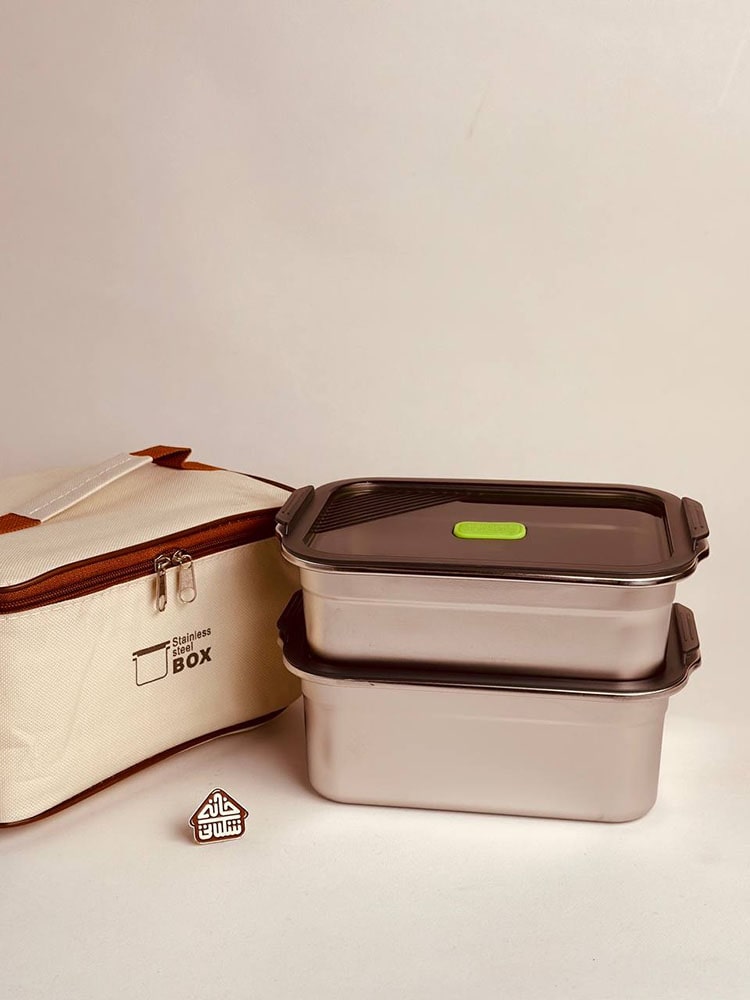 لانچ باکس دوعددی استیل کیف دار کد002205