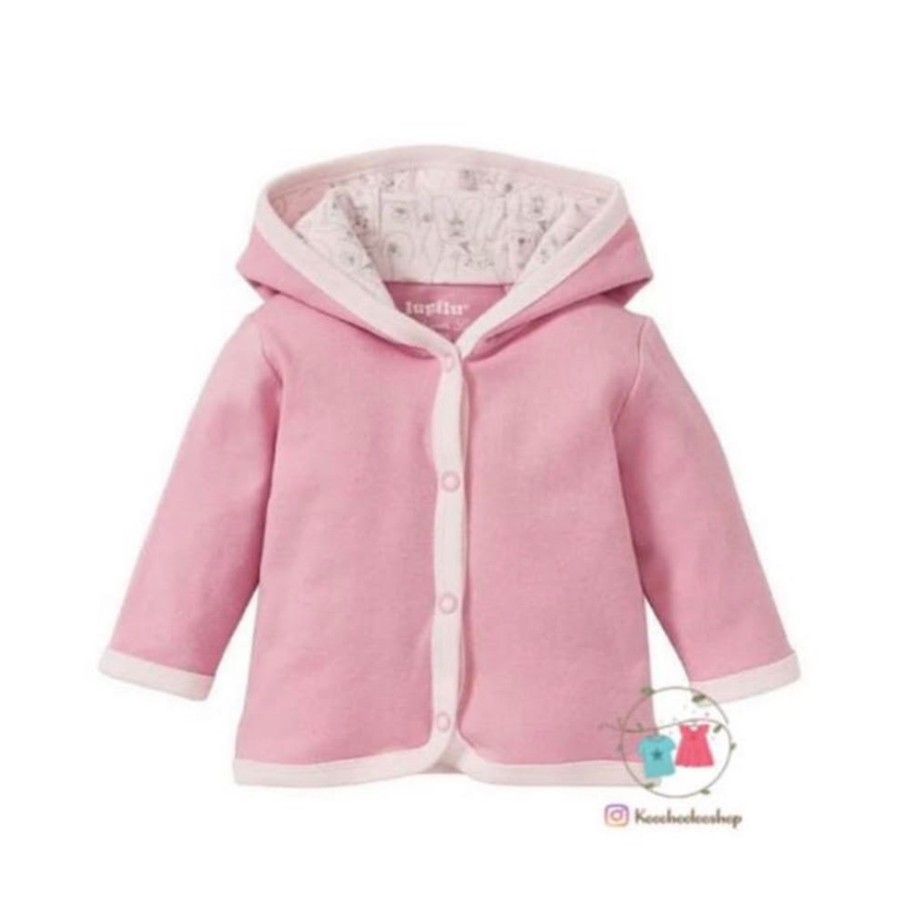 سویشرت  قواره دار نخی راحت دخترانه نوزادی لوپیلو نیمه کشی صورتی6تا12ماه