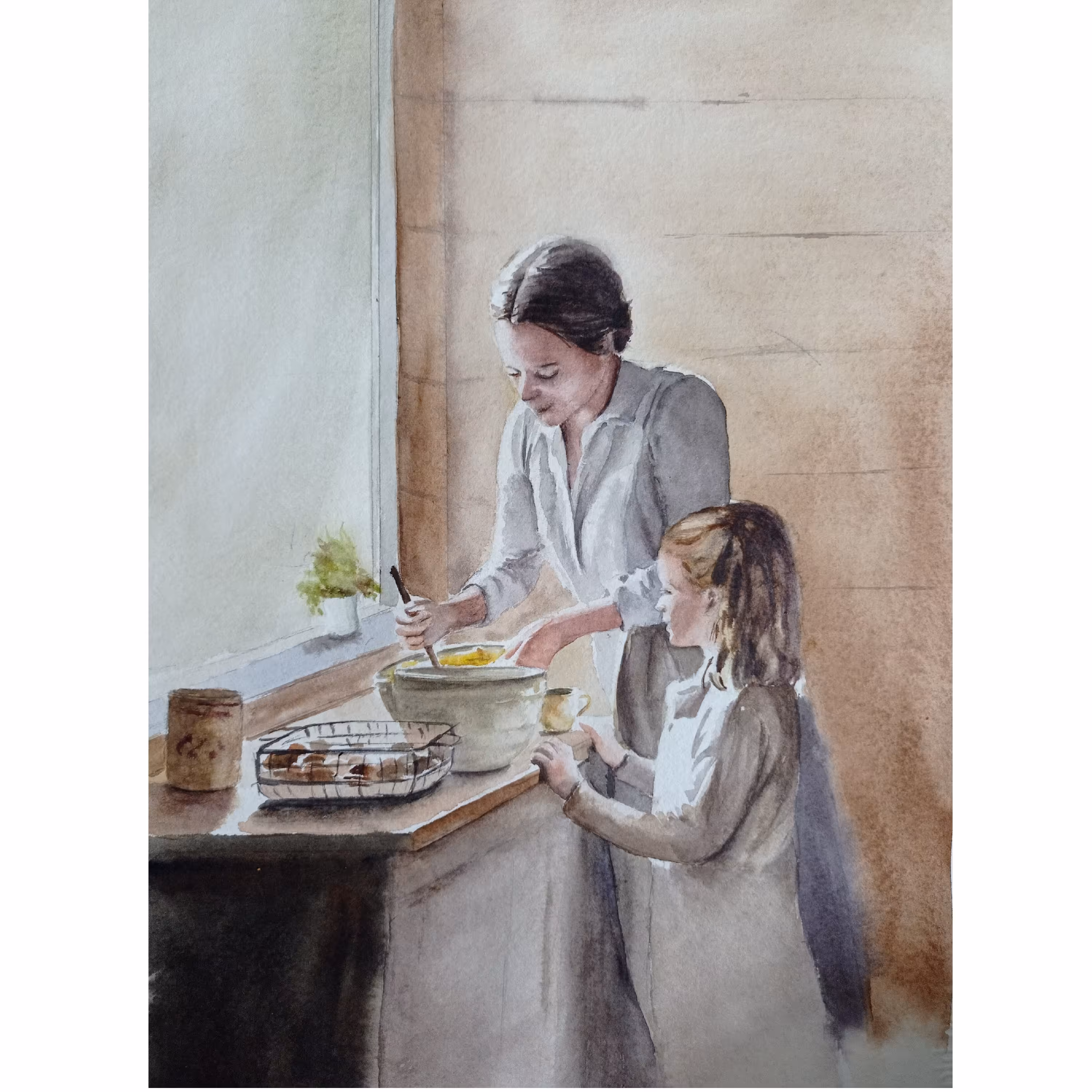 تابلو  نقاشی آبرنگ مادر