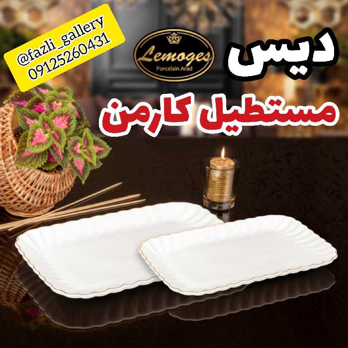 دیس مستطیل کارمن لمون سایز بزرگ ( دیس چینی _ دیس لب طلا _ دیس لمون _ دیس سفید)