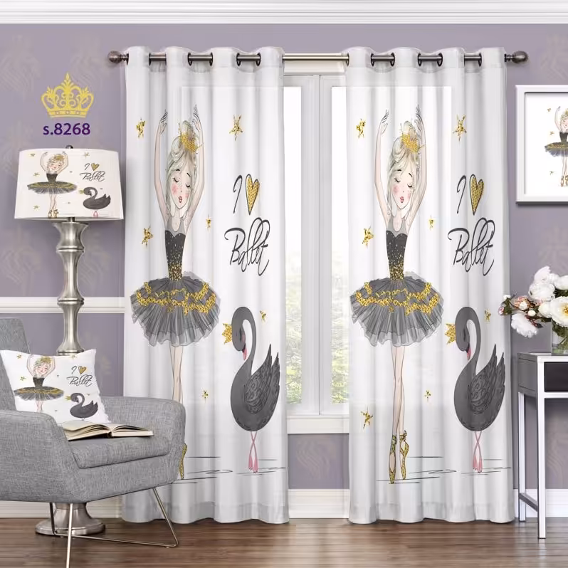 پرده اتاق خواب دخترانه دو قواره طرح کارتونی کد S8268