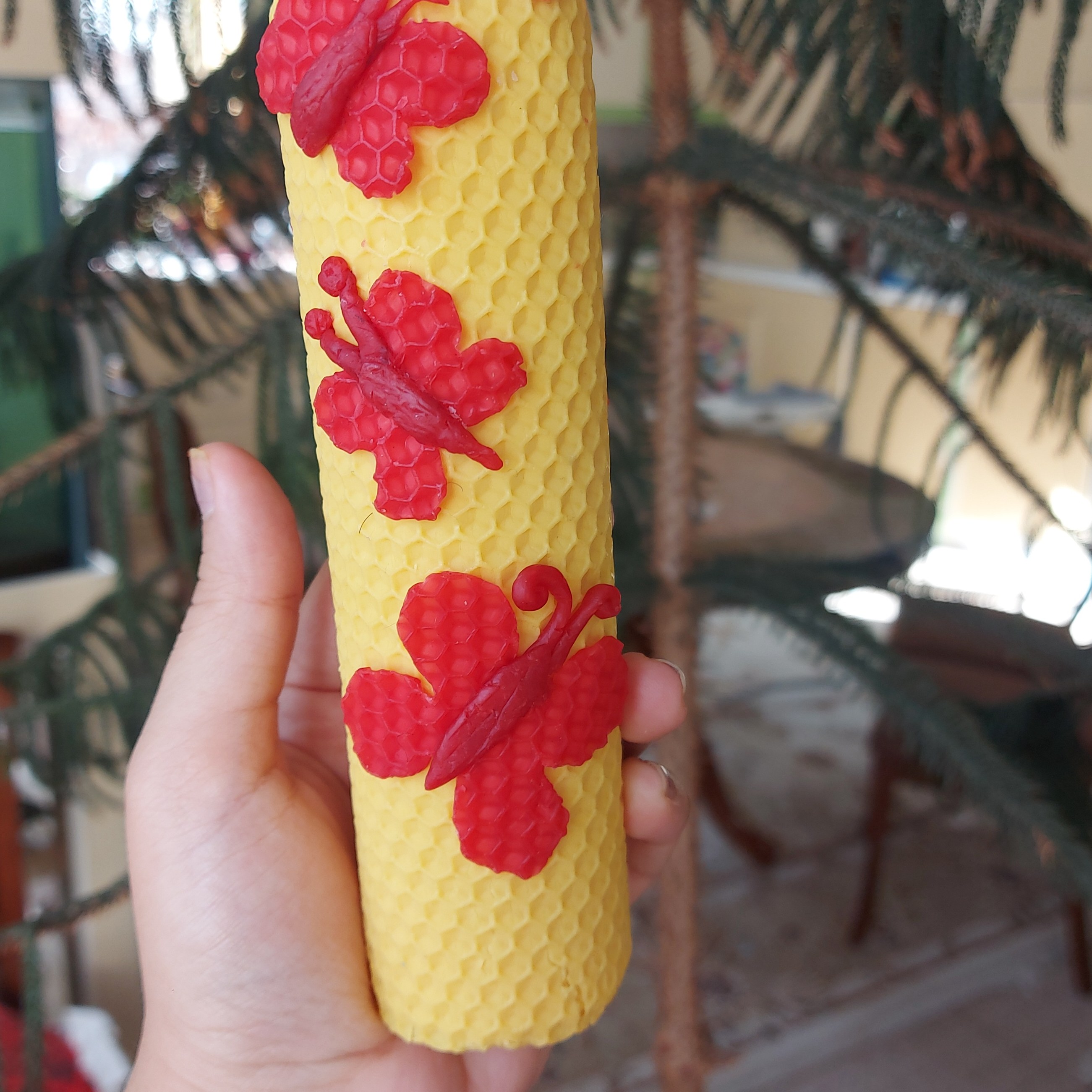 شمع موم عسلی سه لایه پروانه دار