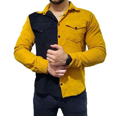 پیراهن مردانه دو رنگ مخمل کبریتی مشکی خردلی