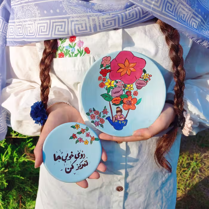 بشقاب دیوارکوب سفالی انگیزشی مجموعه دو عددی