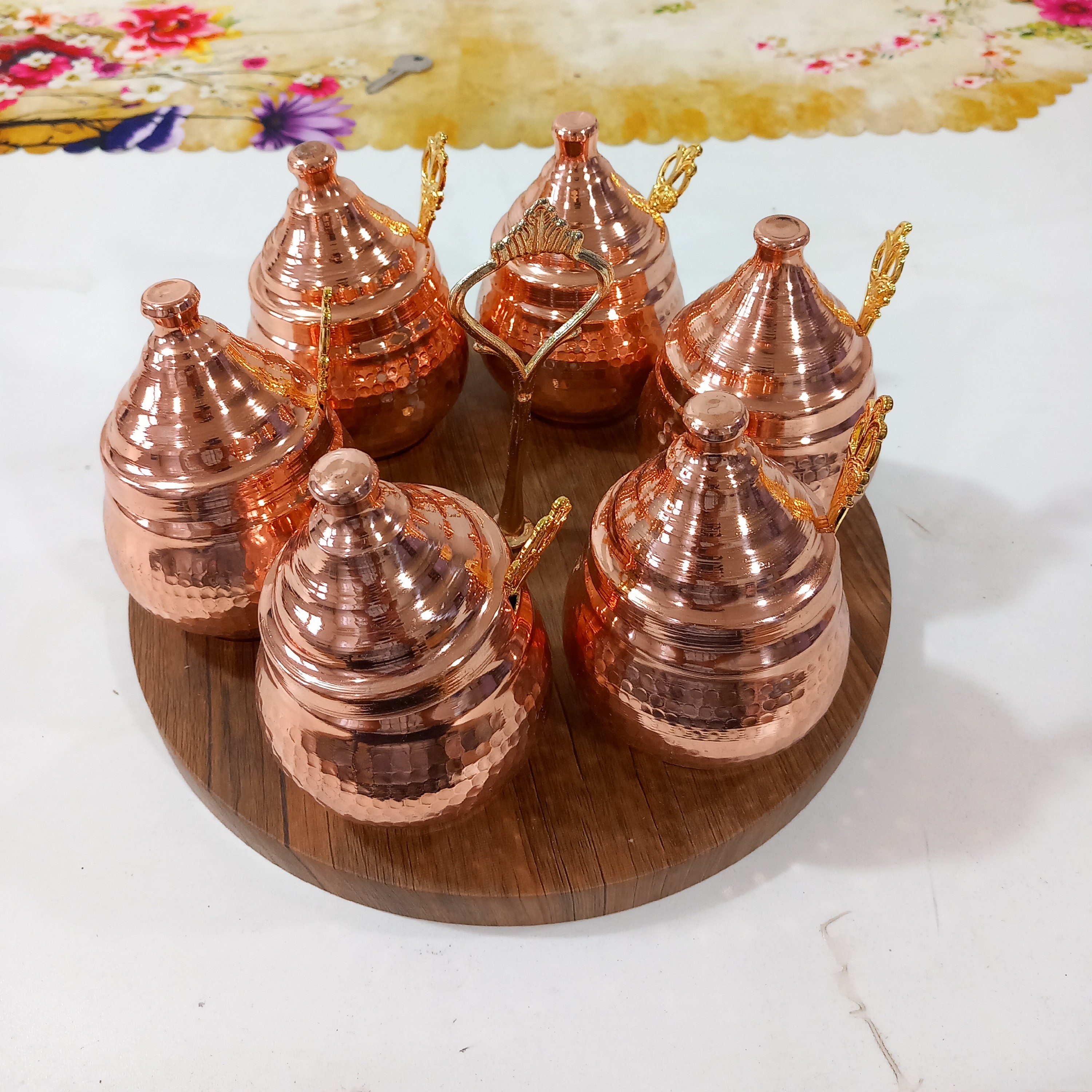 پاسماوری 6 تایی و جا ادویه مسی زنجان، کف چوبی ارسال رایگان نانوشده