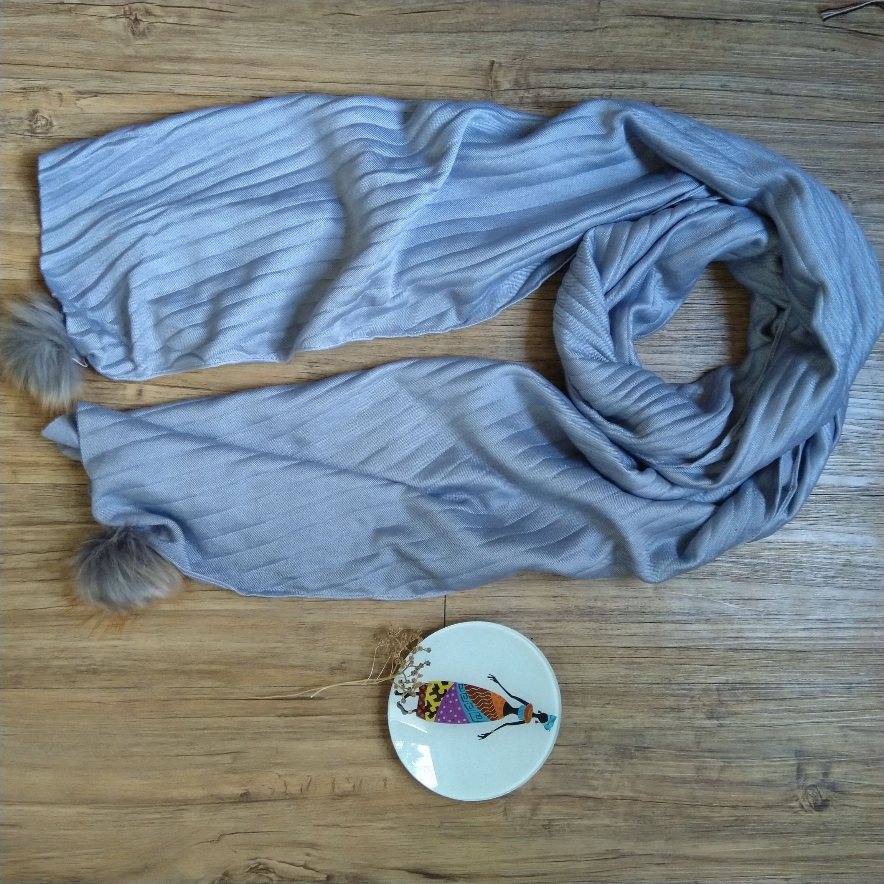 شال پلیسه موهر آبی کمرنگ