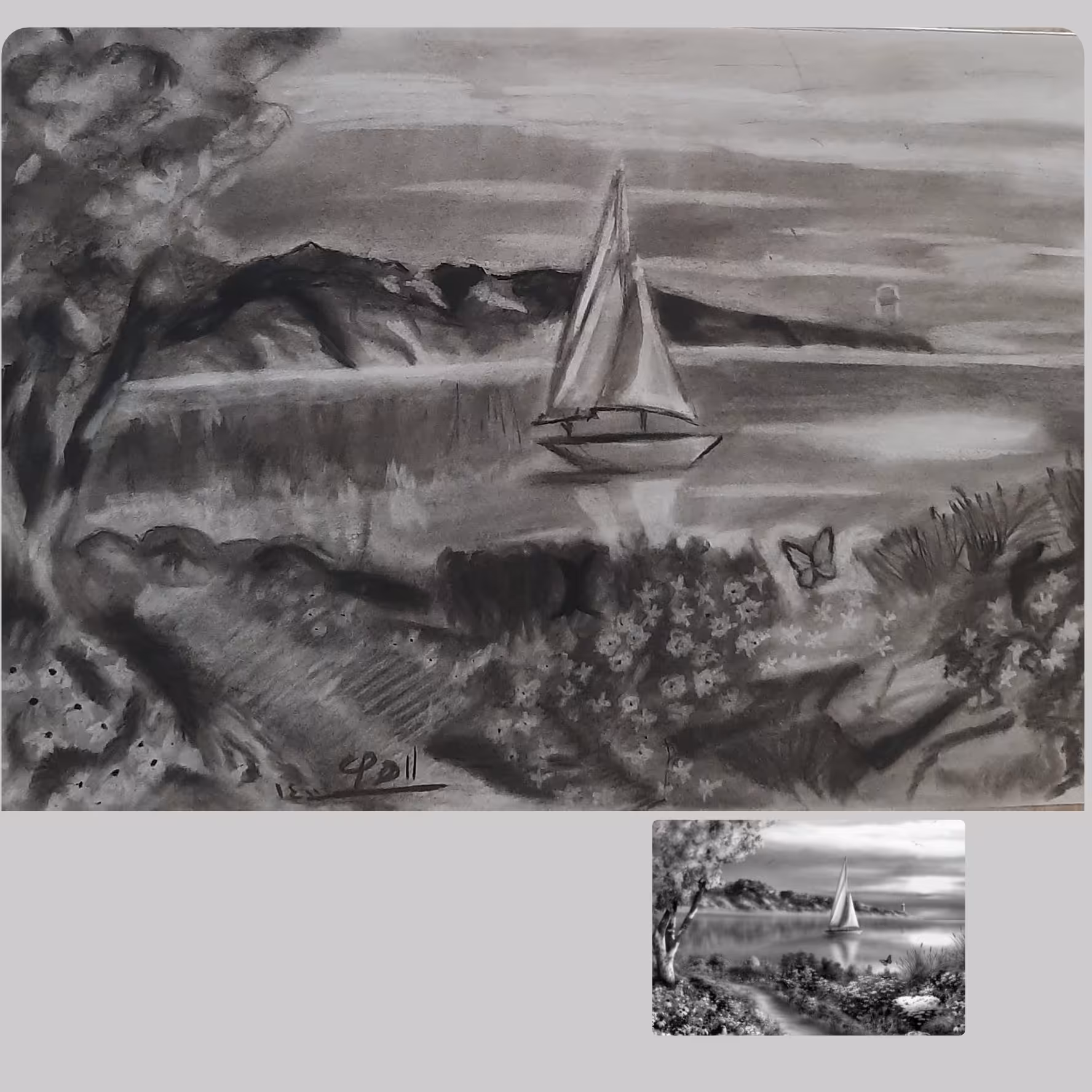 طراحی سیاه قلم منظره