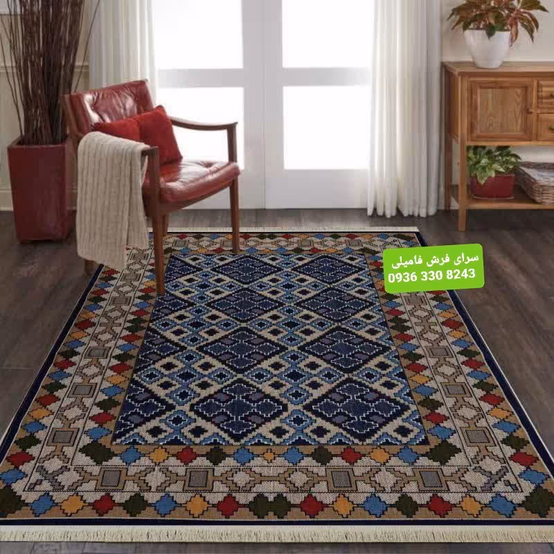 گلیم فرش ماشینی نقشه نیلوفر4متری مناسب آشپزخانه و اتاق