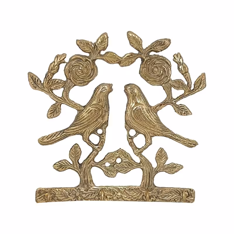 جاکلیدی برنز  طرح  گل ومرغ جفتی طلایی