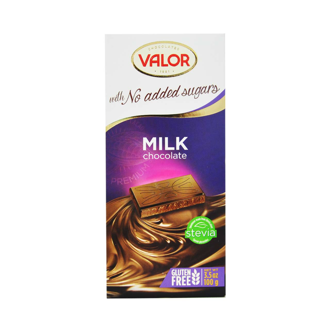 شکلات شیری با استویا بدون گلوتن والور - valor