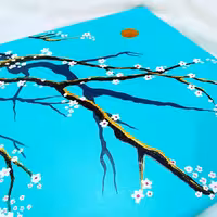 تابلو دکوراتیو روی بوم 40 در 40 طرح شکوفه های بهاری بدون قاب هنر دست