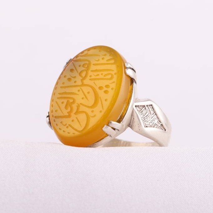 انگشتر مردانه خطی عقیق زرد رکاب نقره (کد 1/040)