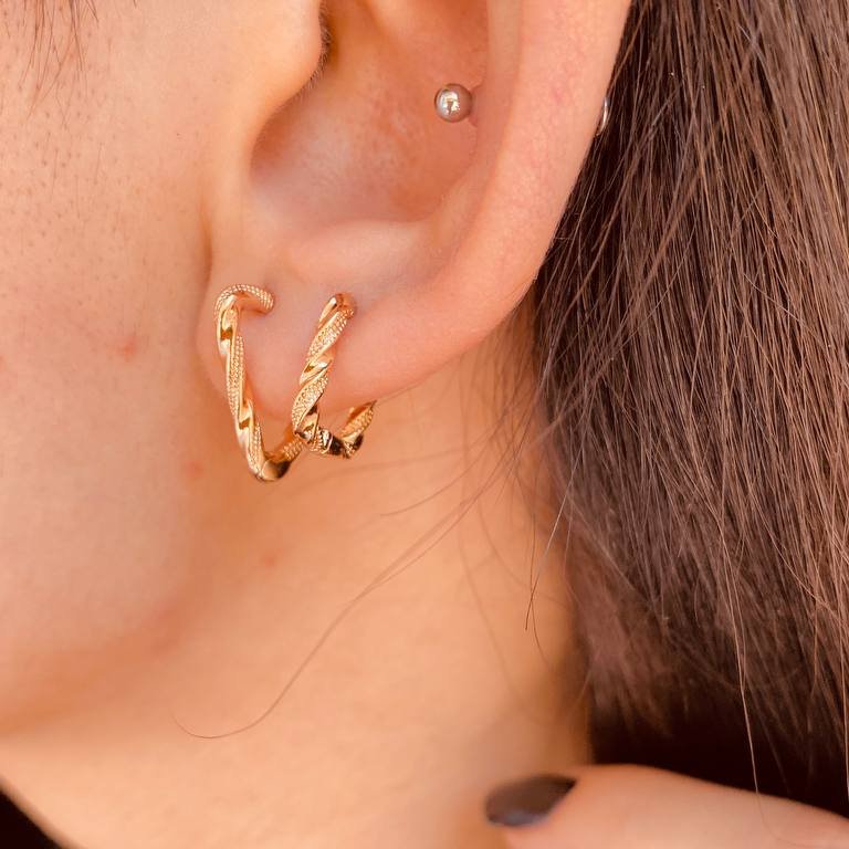 گوشواره حلقه ای پیچی مثلث و مربع ژوپینگ رنگ ثابت و ضد حساسیت مات و براق