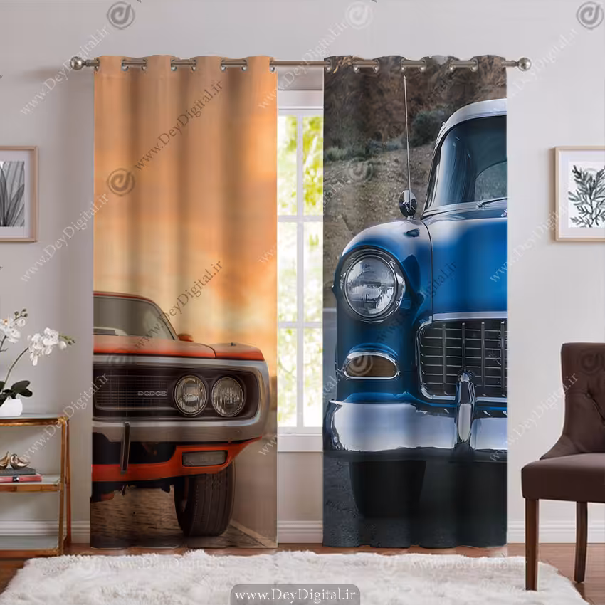 پرده پانچی اسپرت طرح ماشین کلاسیک قدیمی PK-5863