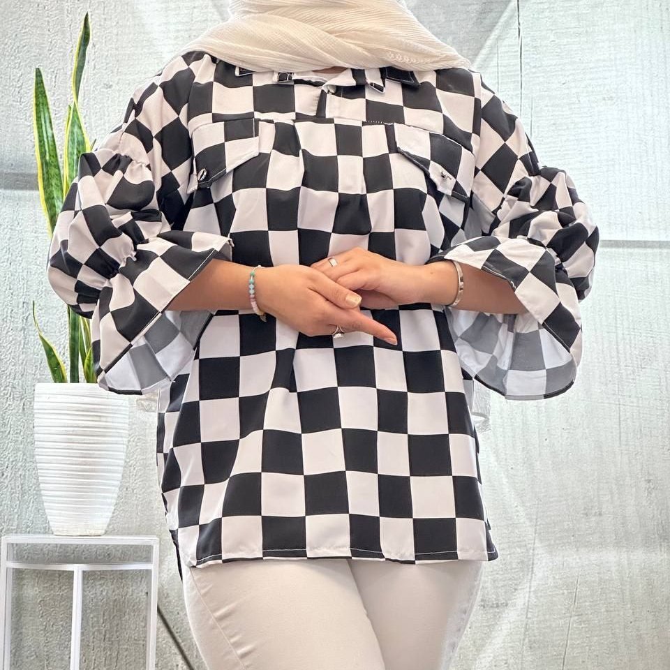 شومیز مانتویی زنانه و دخترانه داکرون فری سایز طرحدار