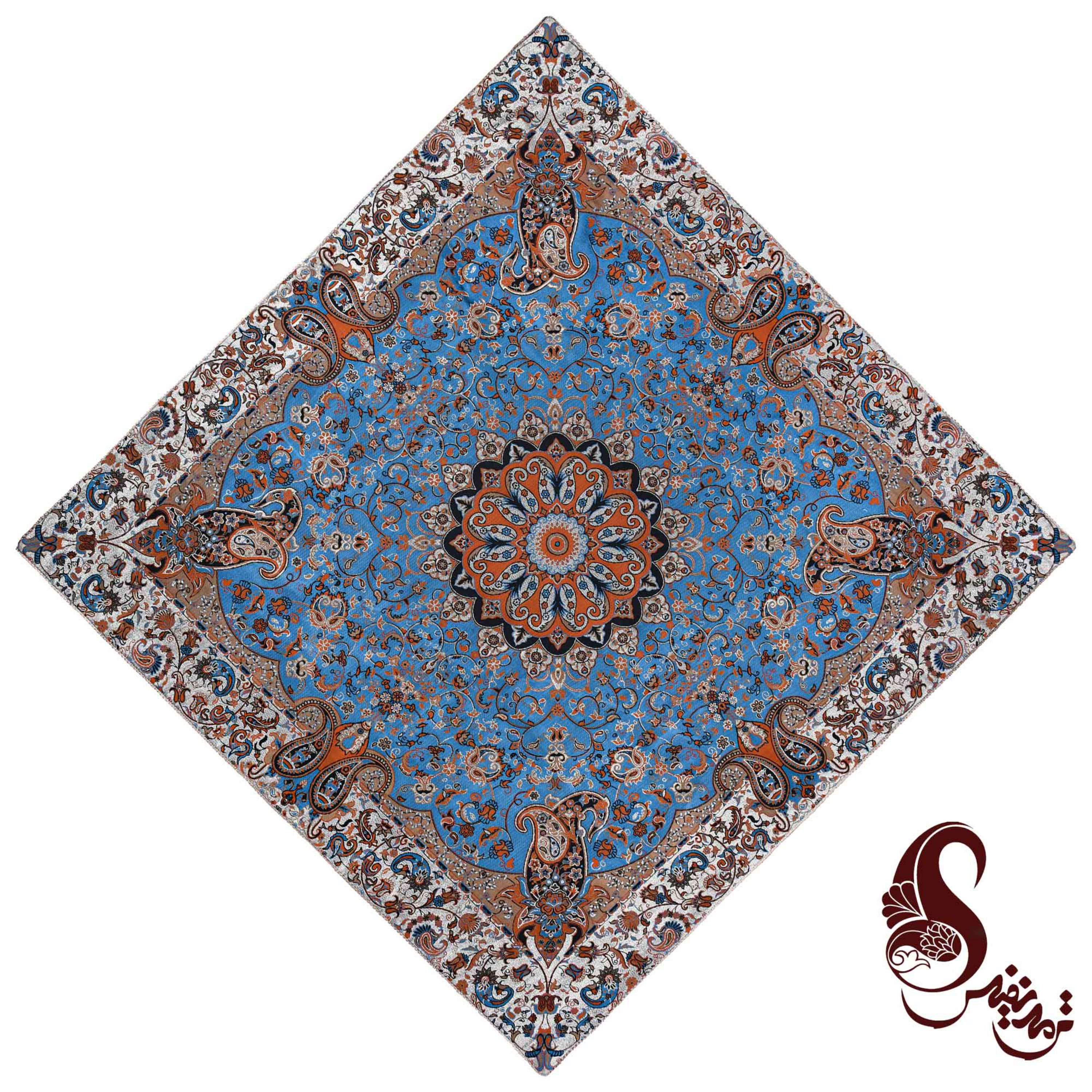 رومیزی ترمه ابریشم طرح زرینه آبی