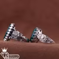 انگشتر ست عقیق سبز خطی نقش یا زینب یا حسین وزن 17.8 گرم ارسال رایگان