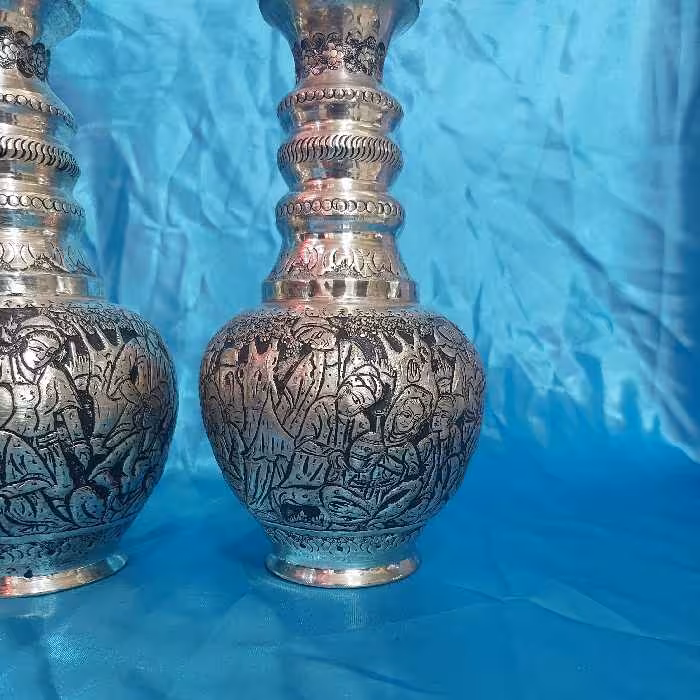 تنگ شاخدار قلمزنی با ابکاری نقره وقلم چهره سیاه قلم مناسب جهیزیه ودکوراسیون