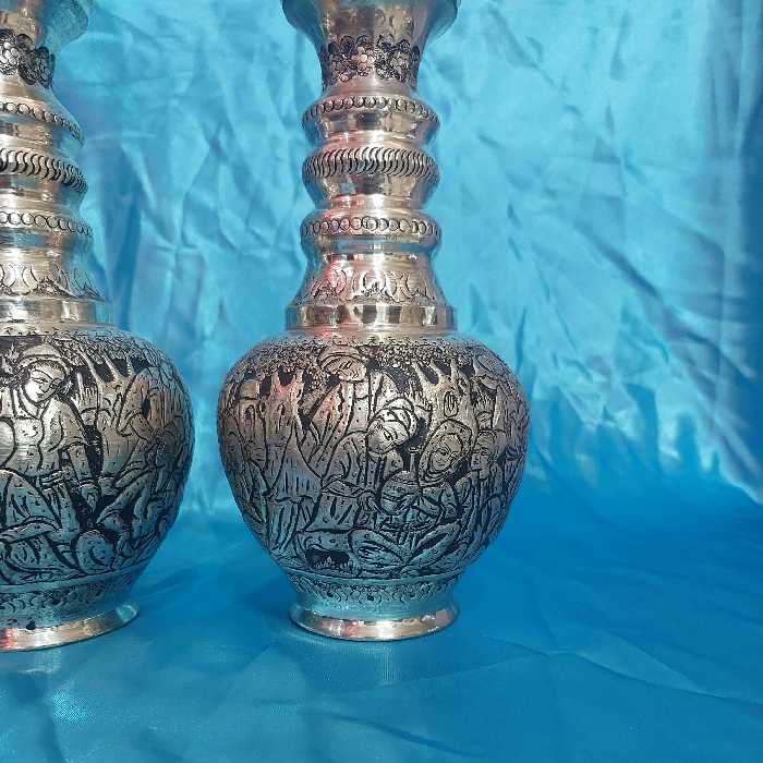 تنگ شاخدار قلمزنی با ابکاری نقره وقلم چهره سیاه قلم مناسب جهیزیه ودکوراسیون