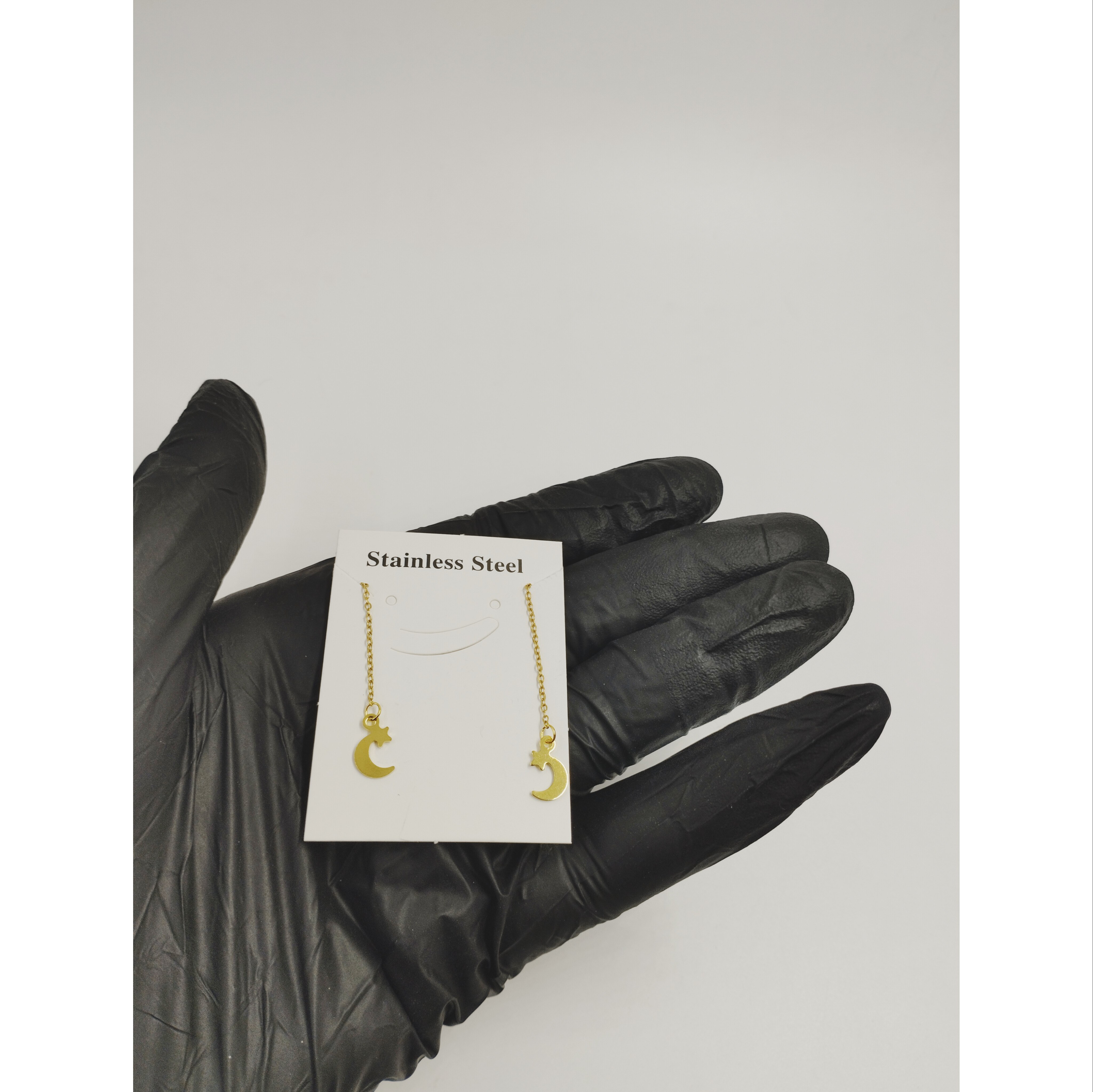 گوشواره بخیه ای طرح ماه و ستاره استیل رنگ ثابت ضد حساسیت طراحی زیبا