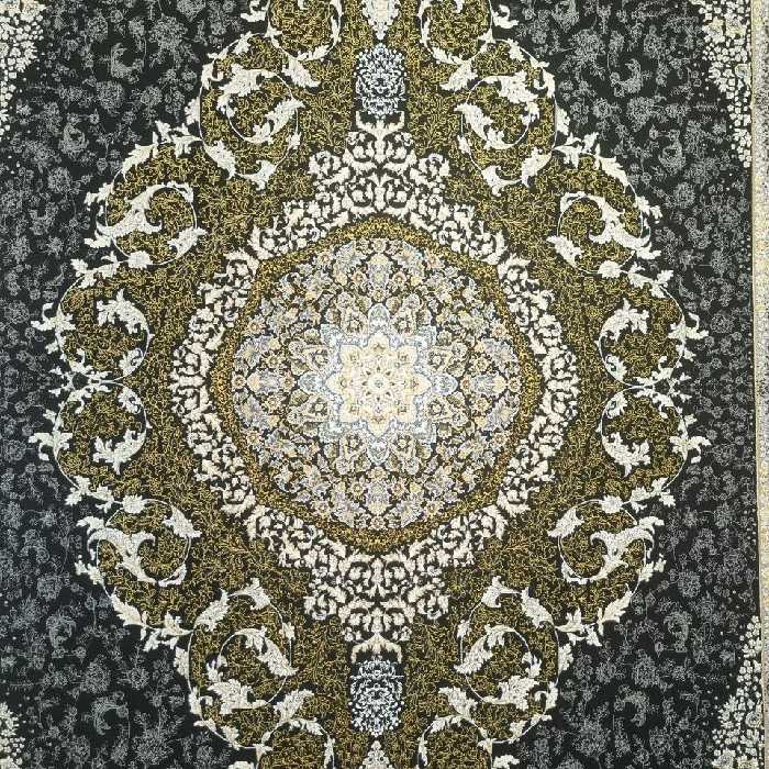 فرش پاتریس 1200شانه گل برجسته طرح کارون مشکی 9متری