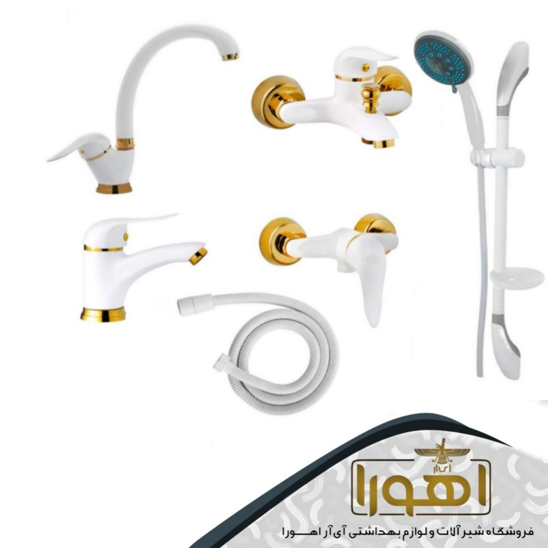 ست شیرآلات مدل راهو همراه با علم دوش و شلنگ توالت