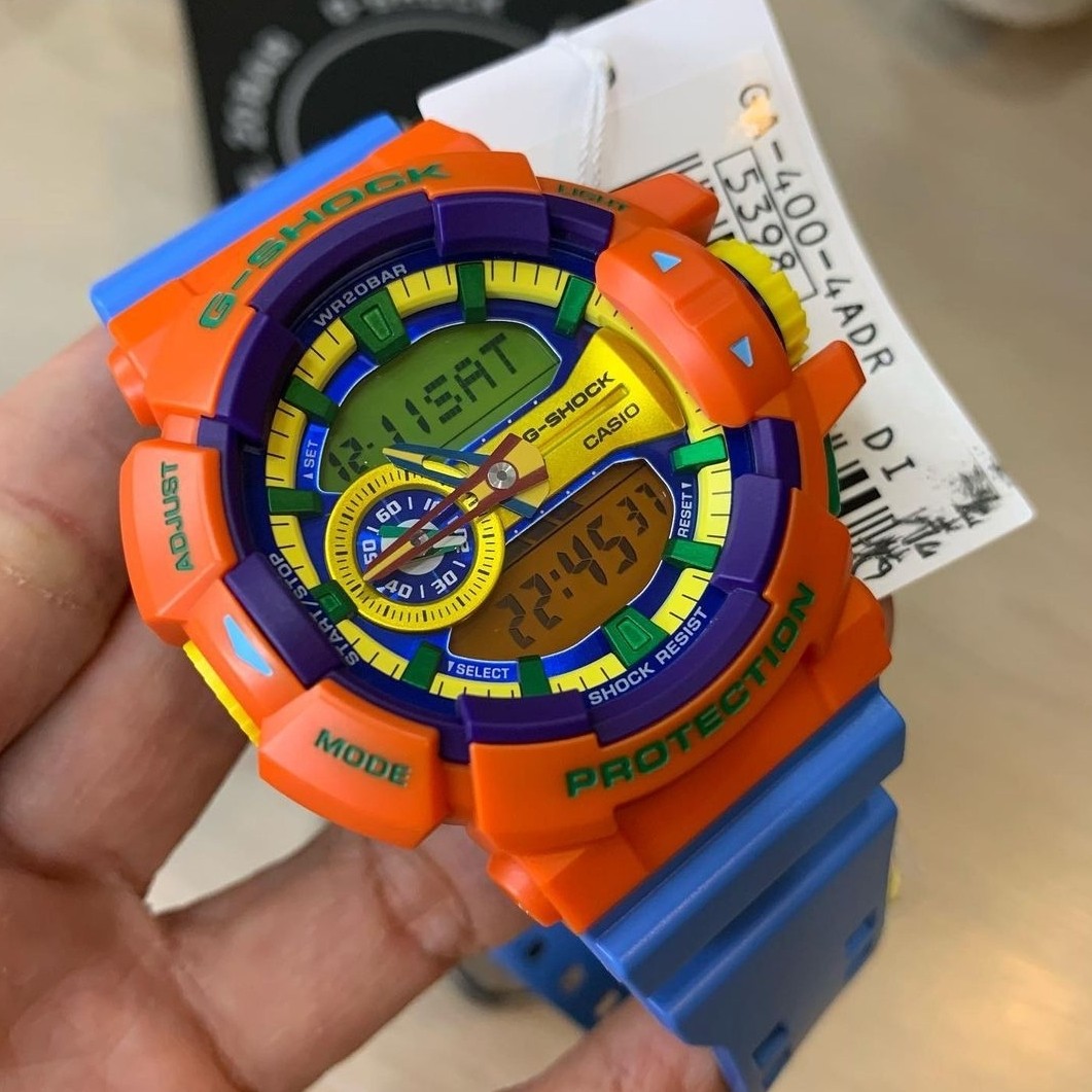 ساعت جی شاک رنگی GA-400-4AJF (جیشاک GShock) ga400، تنظیم اتوماتیک با پایتخت کشورها از جمله تهران، اتولایت دار