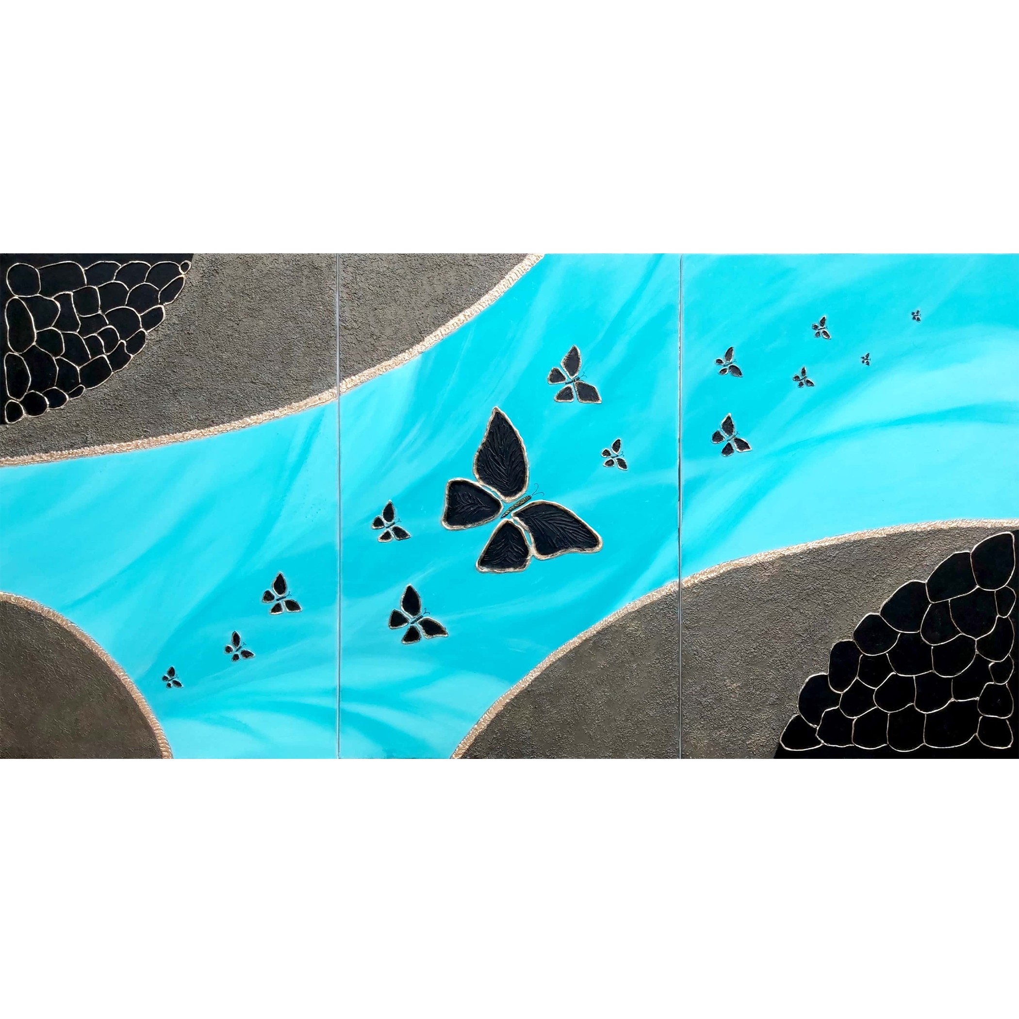 تابلو برجسته  سه تکه طرح پروانه (سایز 60 در 120)(پس کرایه و هزینه ارسال در مقصد)