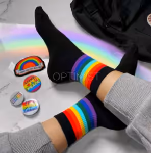 جوراب نمیساق نوار رنگین کمونی زمینه مشکی نخ پنبه فری سایز