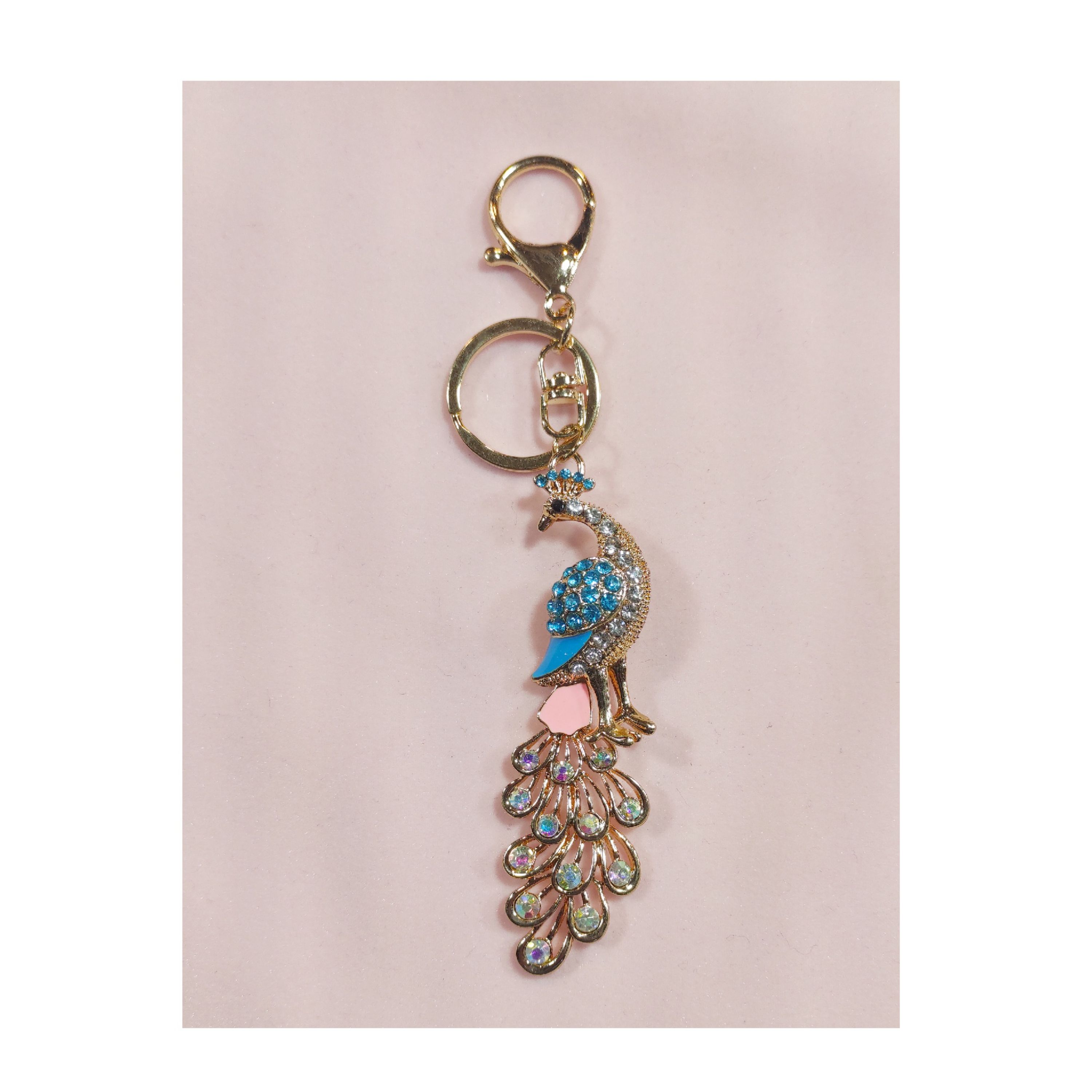 جاکلیدی و آویز فلزی طاووس نگین دار