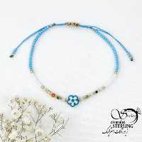 دستبند آسانسوری مهره دار با گل آبی کد 16514
