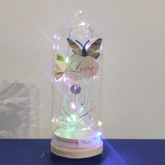 تنگ شیشه ای love.کادویی و دکوری شیک.چراغ دار