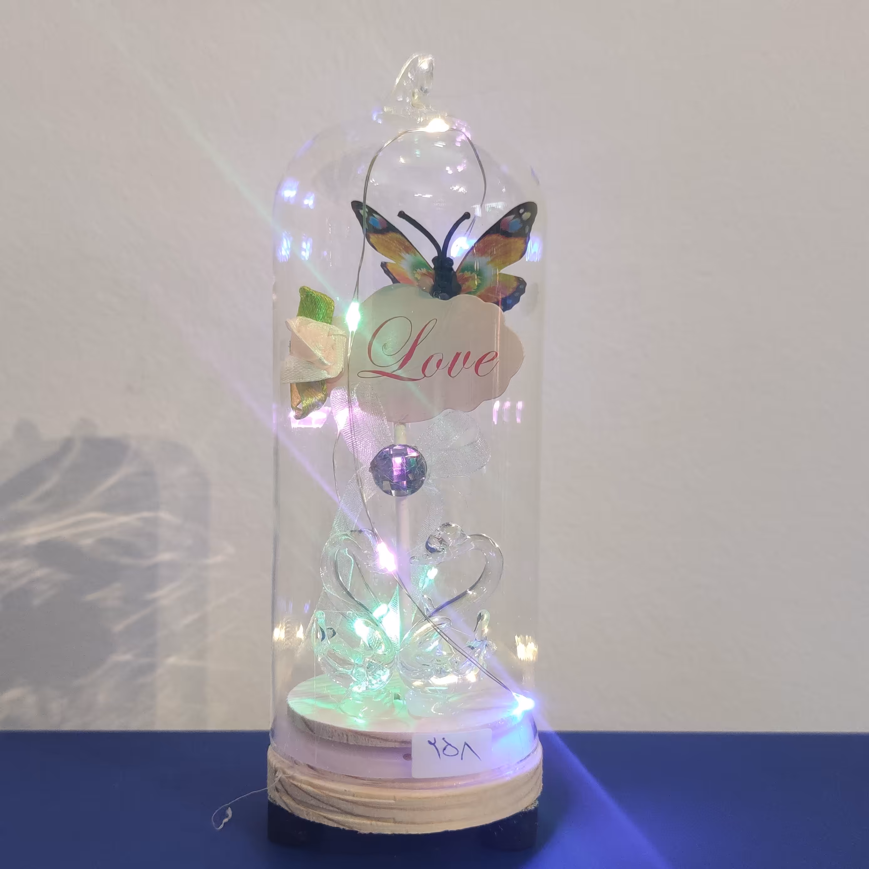 تنگ شیشه ای love.کادویی و دکوری شیک.چراغ دار