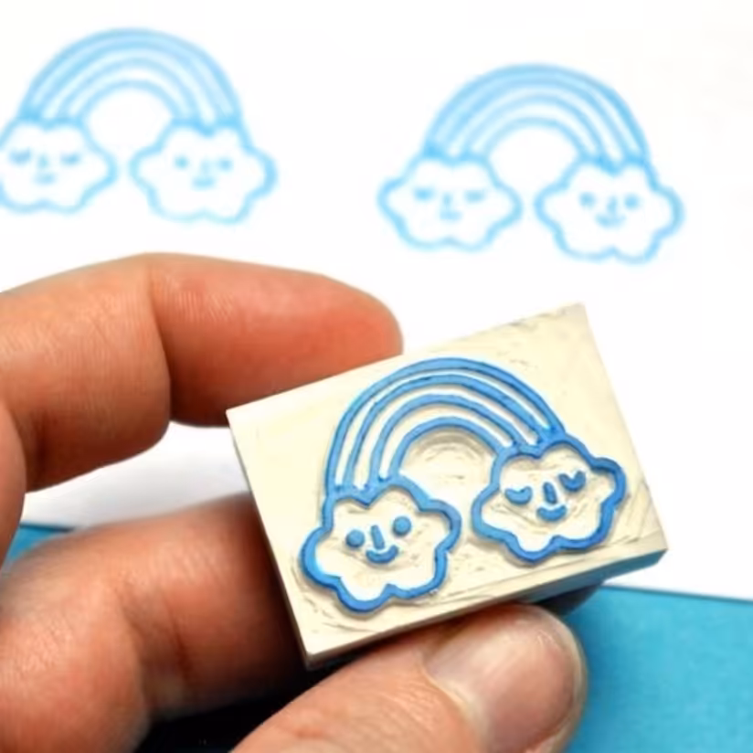 مهر دستساز رنگین کمون با ابر کیوت مناسب تزیین کاغذ پارچه و بسته بندی