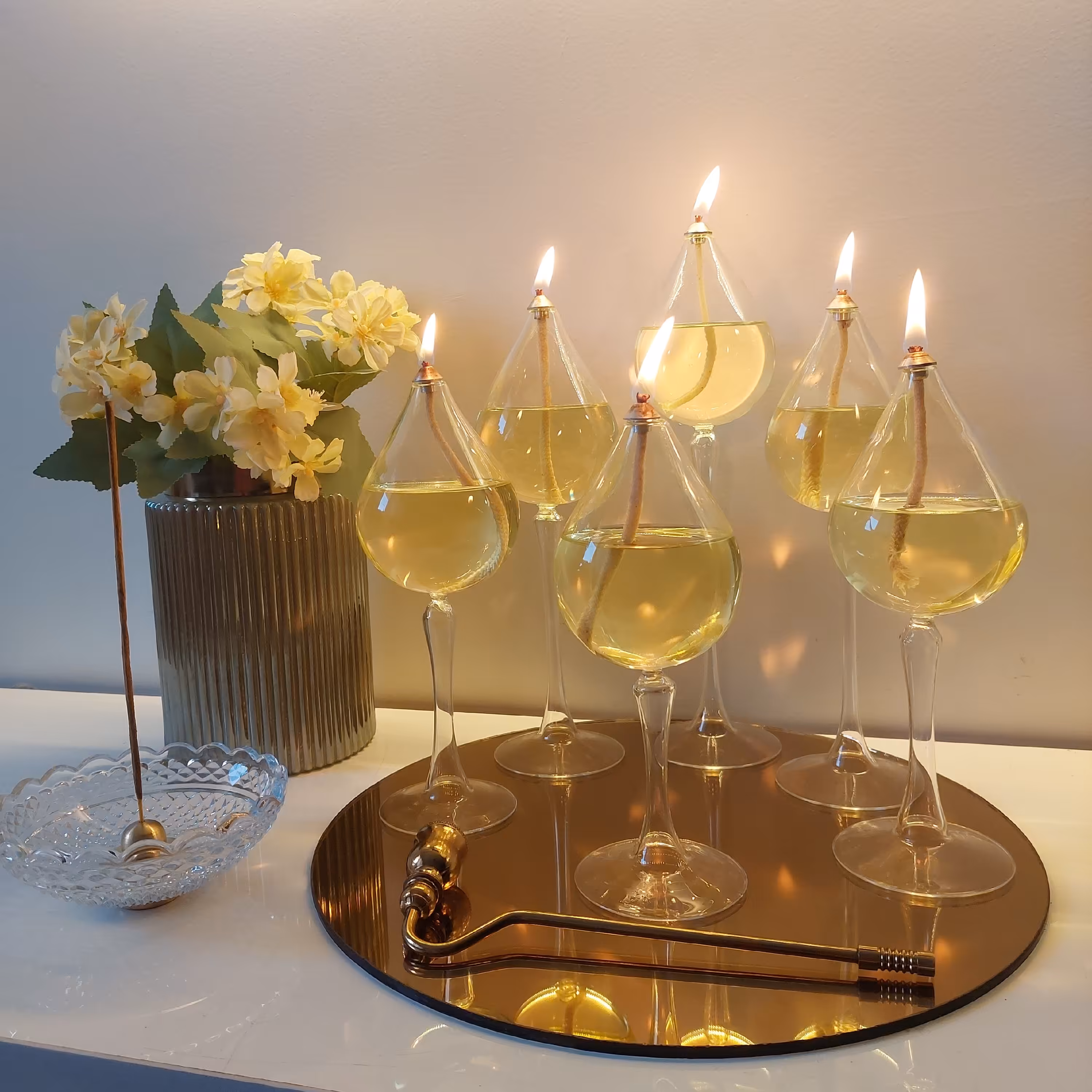 شمعدان پیرکس ست شش،تایی،اشکی پایه دار