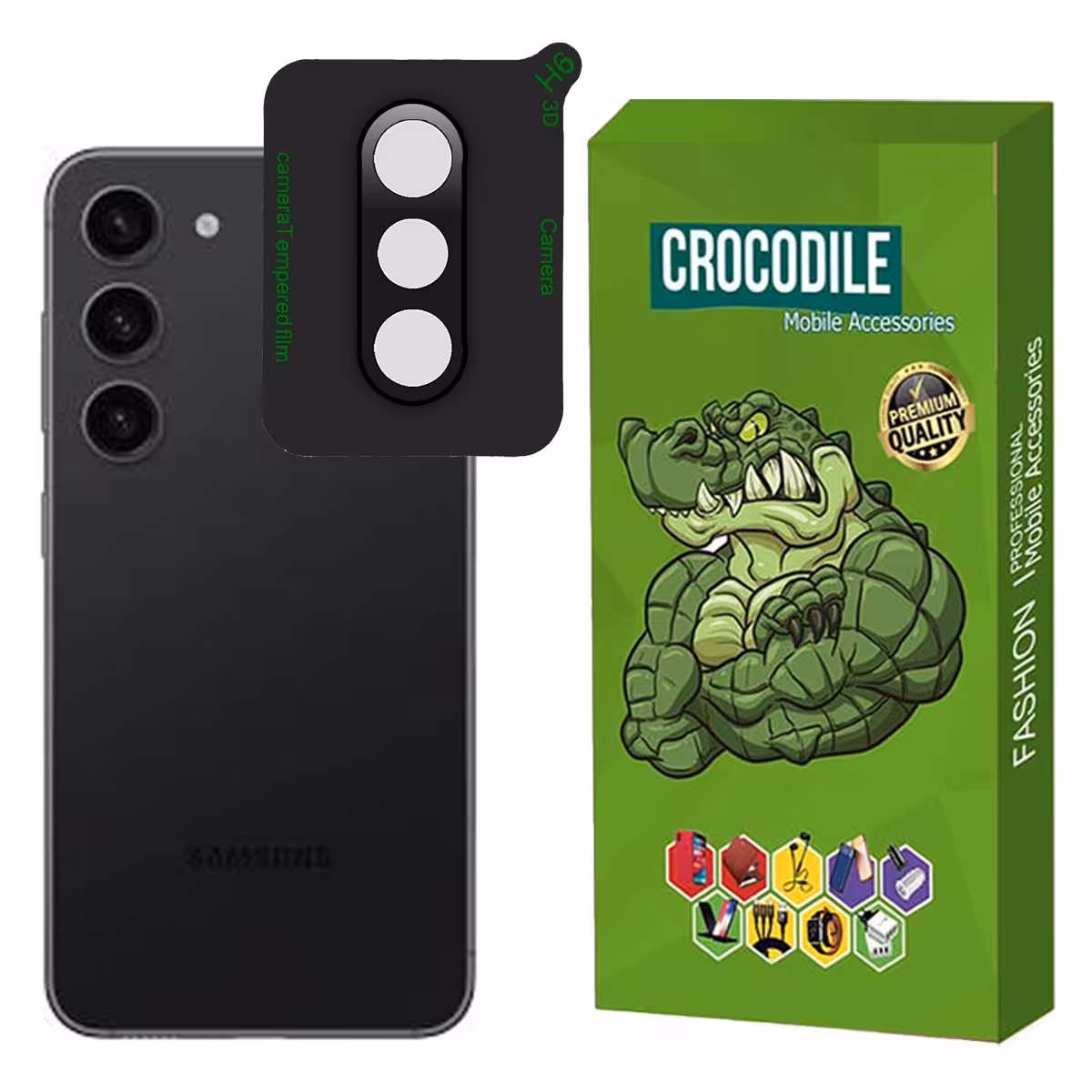 محافظ لنز دوربین کروکودیل مدل C-3D مناسب برای گوشی سامسونگ Galaxy S23