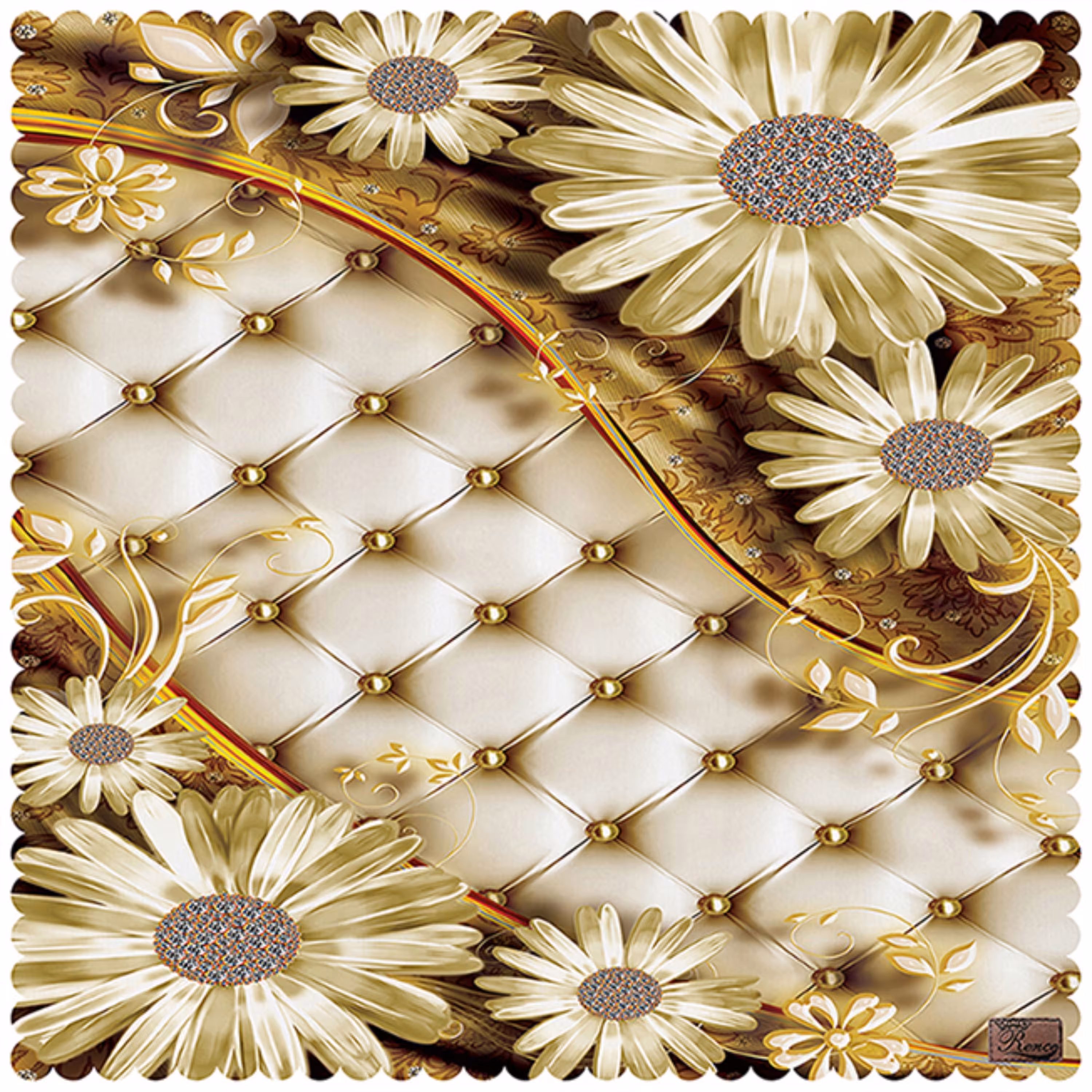 رومیزی مخمل طرح گل سایز 140 در 140 مدل T7-817 شرکت رنس