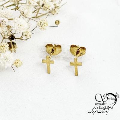 گوشواره میخی استیل صلیب کد 17457