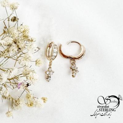 گوشواره ژوپینگ آویز صلیب جواهری کد 17423