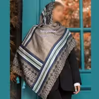 شال نخی منگوله دار  نیلا - چهار فصل - دور دوخت - S0015-5