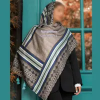 شال نخی منگوله دار  نیلا - چهار فصل - دور دوخت - S0015-5