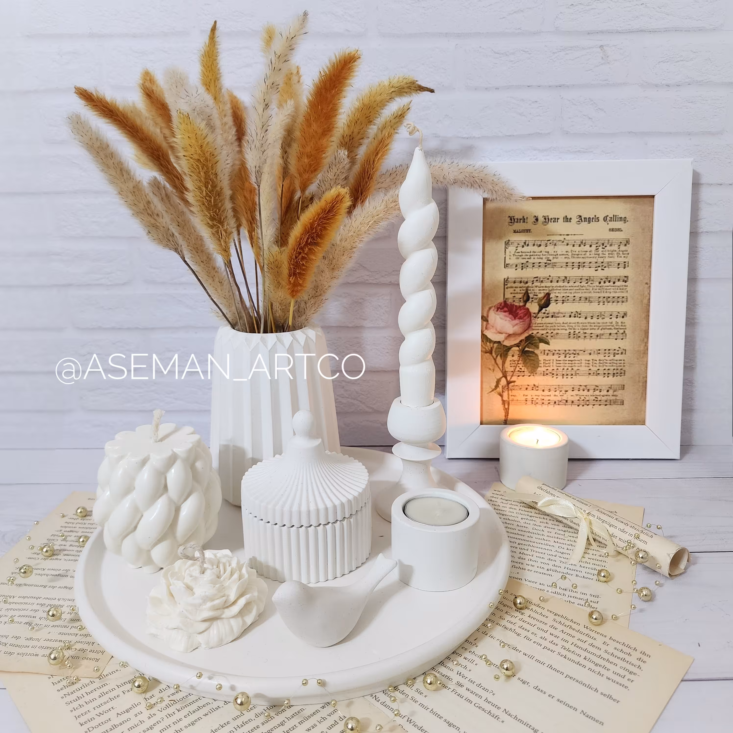 ست دکوری شمع و بتنی 10 تکه شیک گلدان، قندان و...