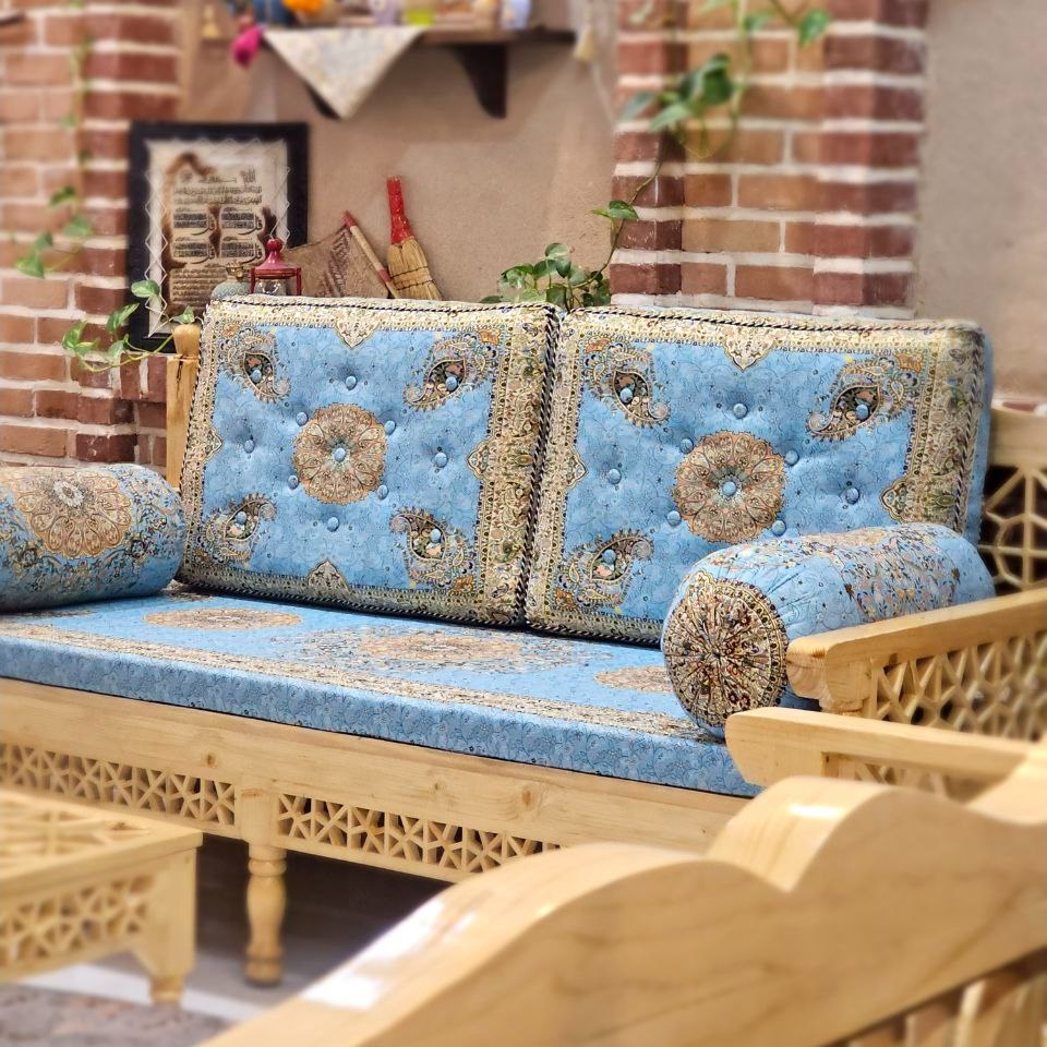 ست 5 تکه پشتی سنتی طرح افشار رنگ آبی